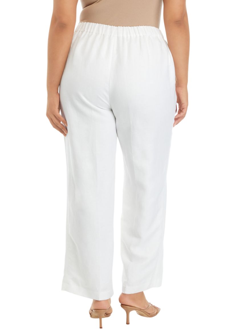 Plus Size Linen Blend Pull On Trousers