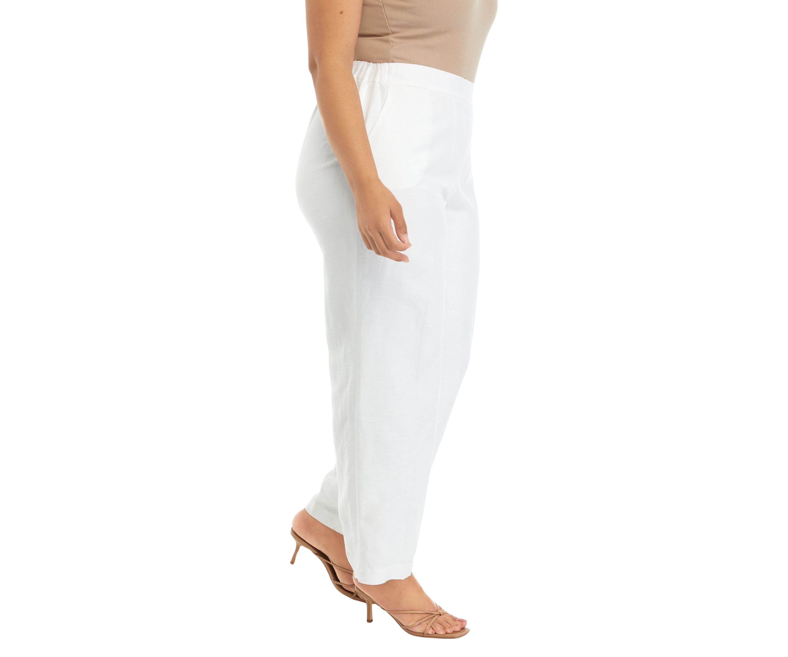 Plus Size Linen Blend Pull On Trousers