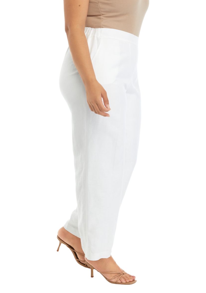 Plus Size Linen Blend Pull On Trousers