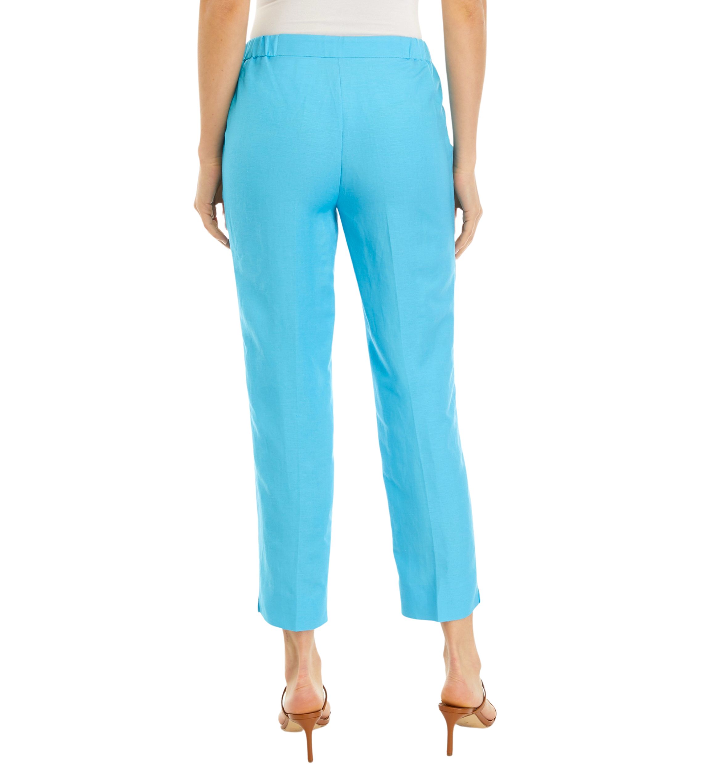  Womens Linen Blend Fly Front Elastic Back Pants 