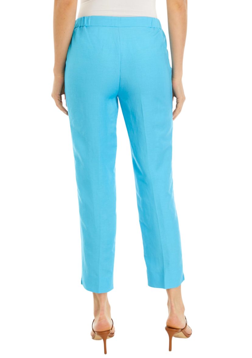  Womens Linen Blend Fly Front Elastic Back Pants 