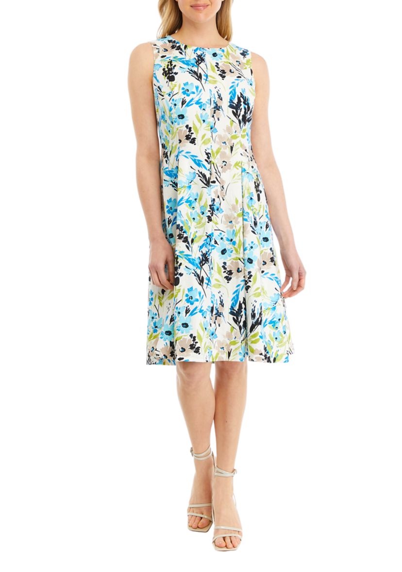 Womens Linen Blend Seamed Flare Dress