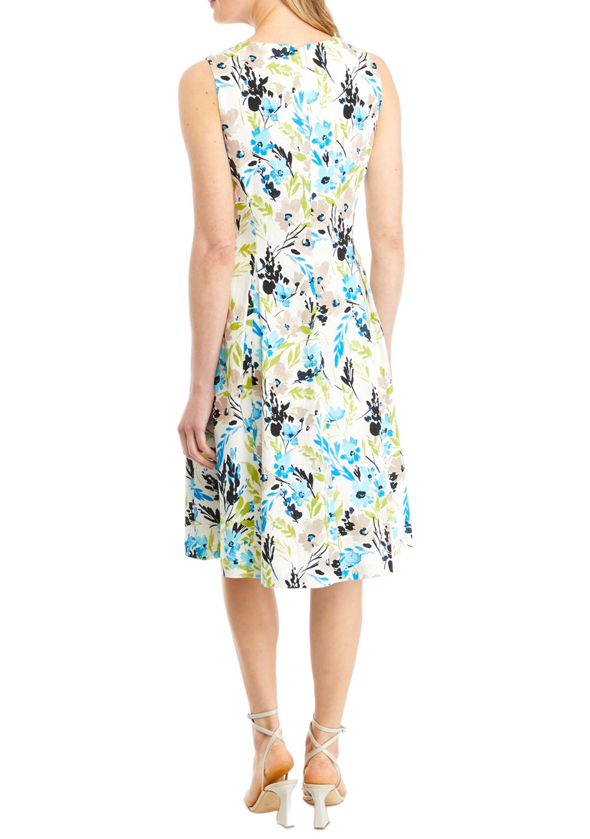 Womens Linen Blend Seamed Flare Dress