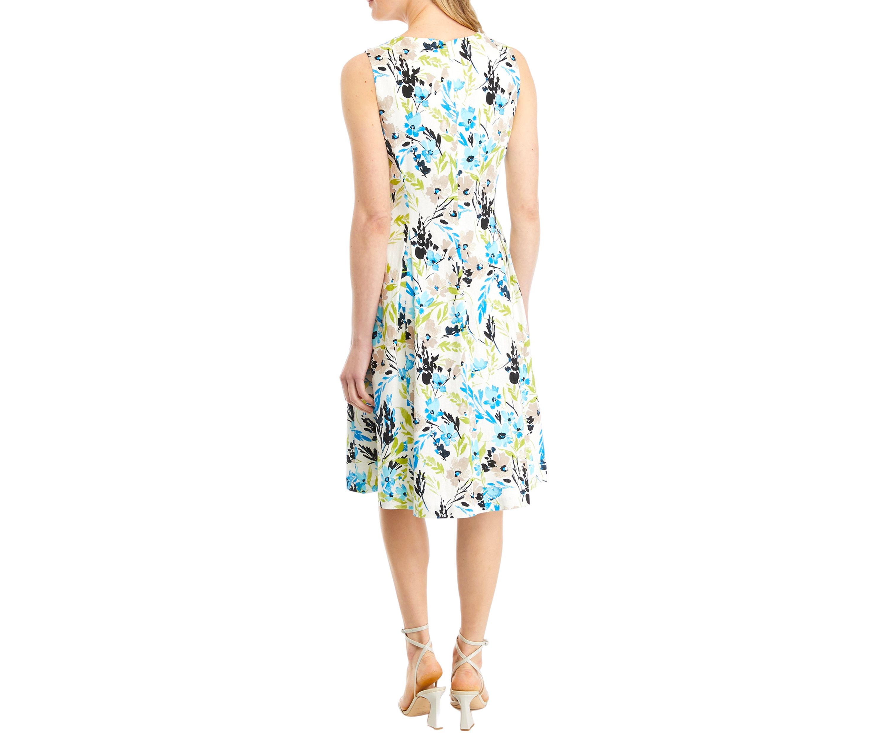 Womens Linen Blend Seamed Flare Dress