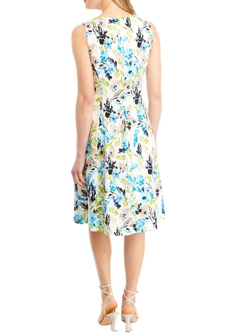 Womens Linen Blend Seamed Flare Dress