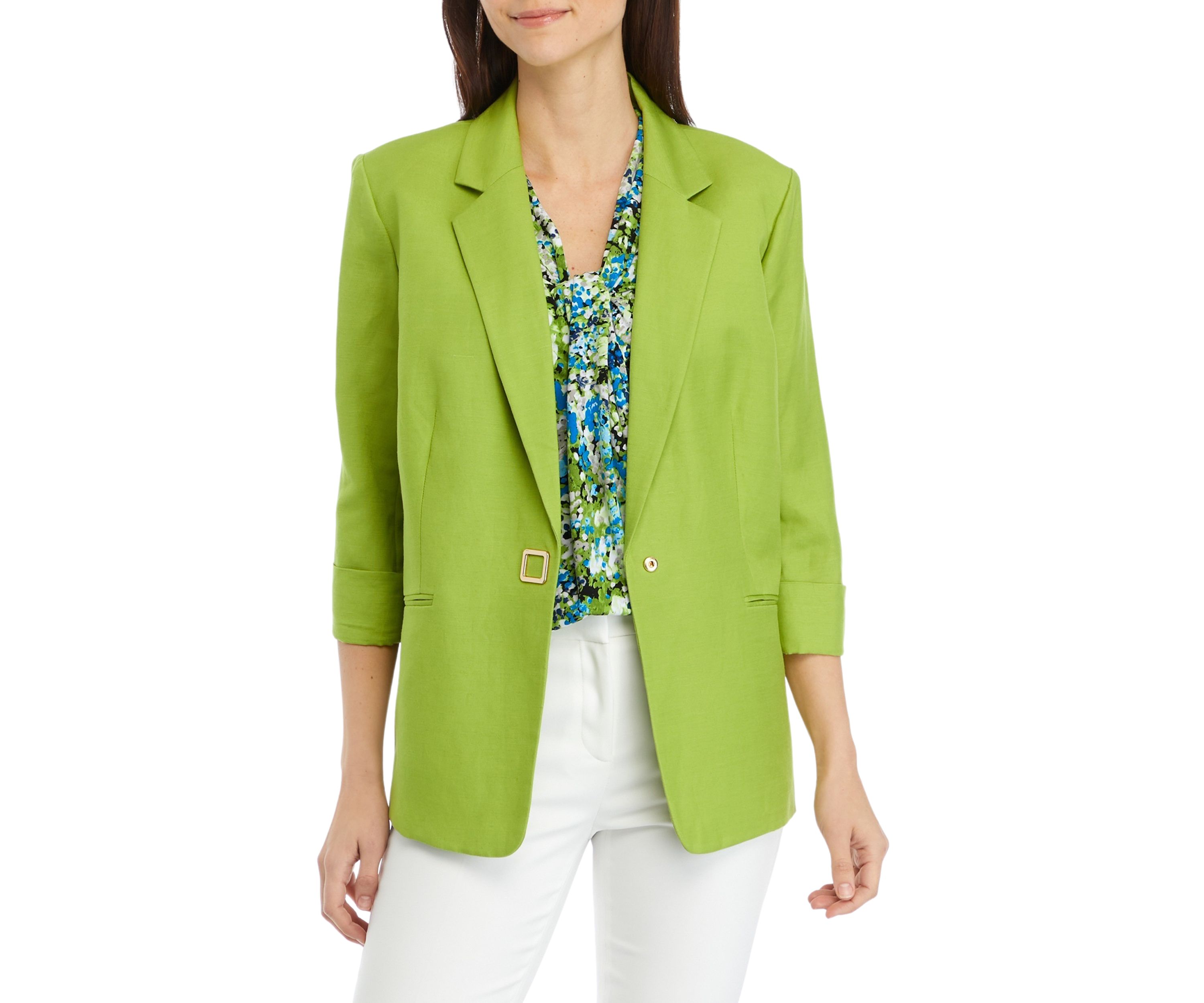 Womens Linen Blend Square Snap Suit Jacket
