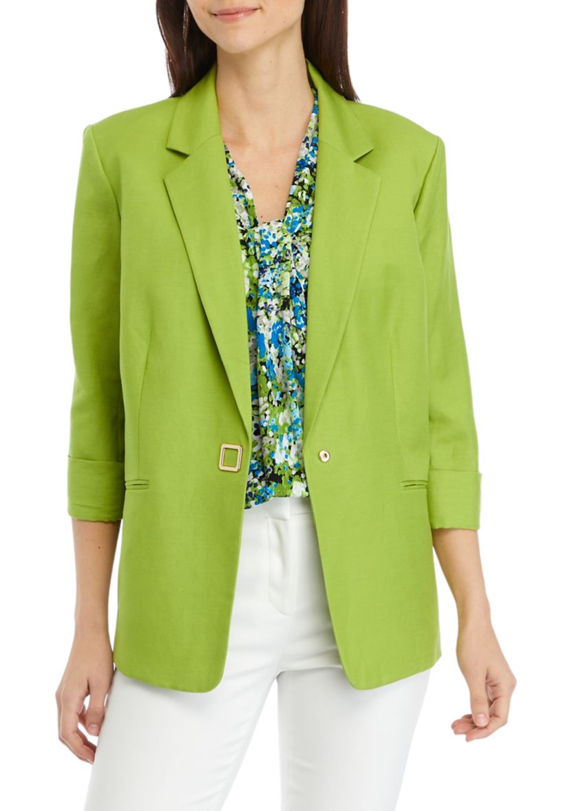 Womens Linen Blend Square Snap Suit Jacket