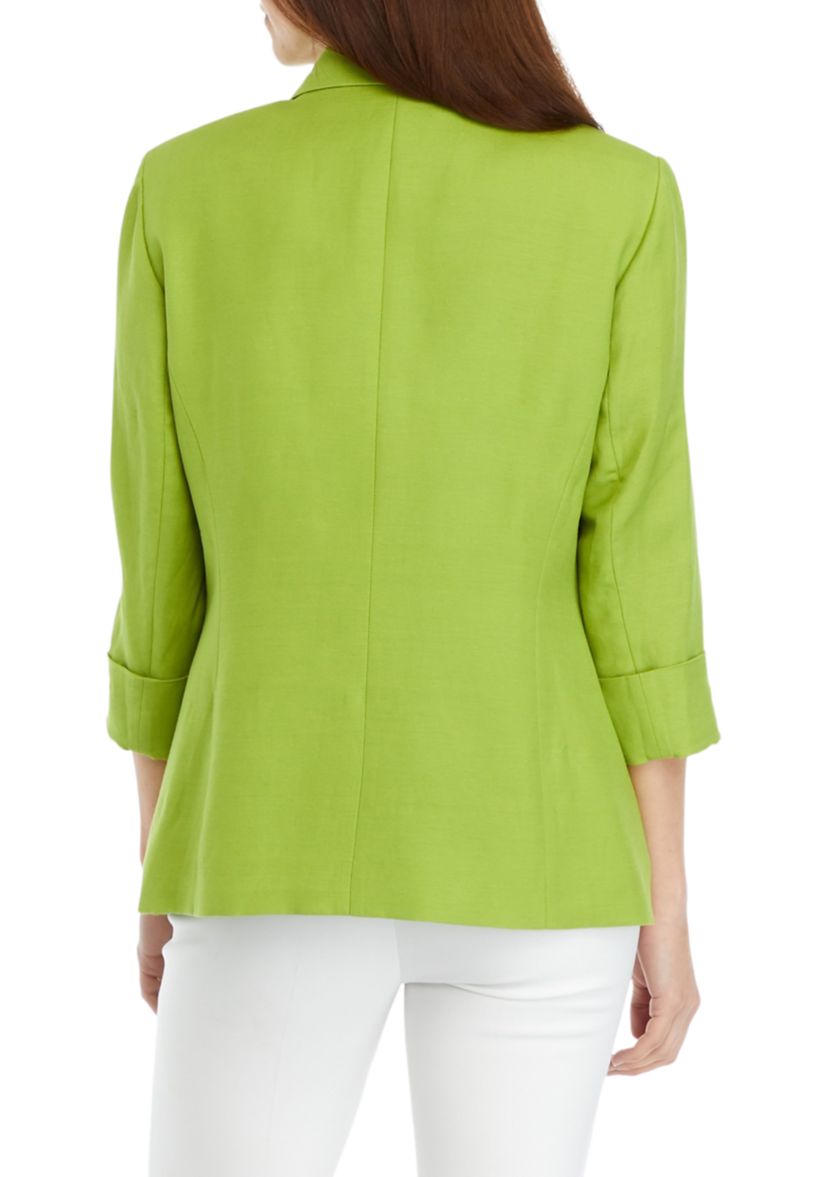 Womens Linen Blend Square Snap Suit Jacket