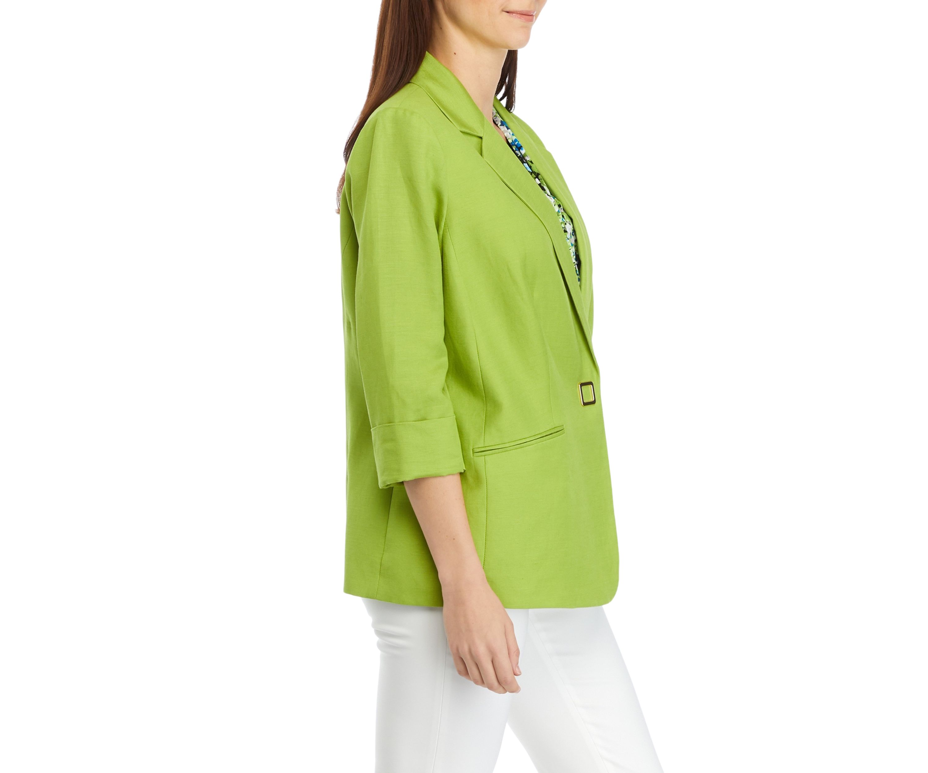 Womens Linen Blend Square Snap Suit Jacket