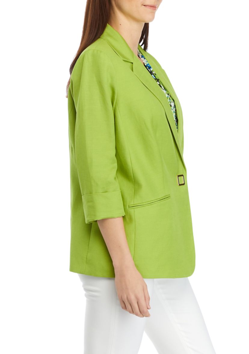 Womens Linen Blend Square Snap Suit Jacket