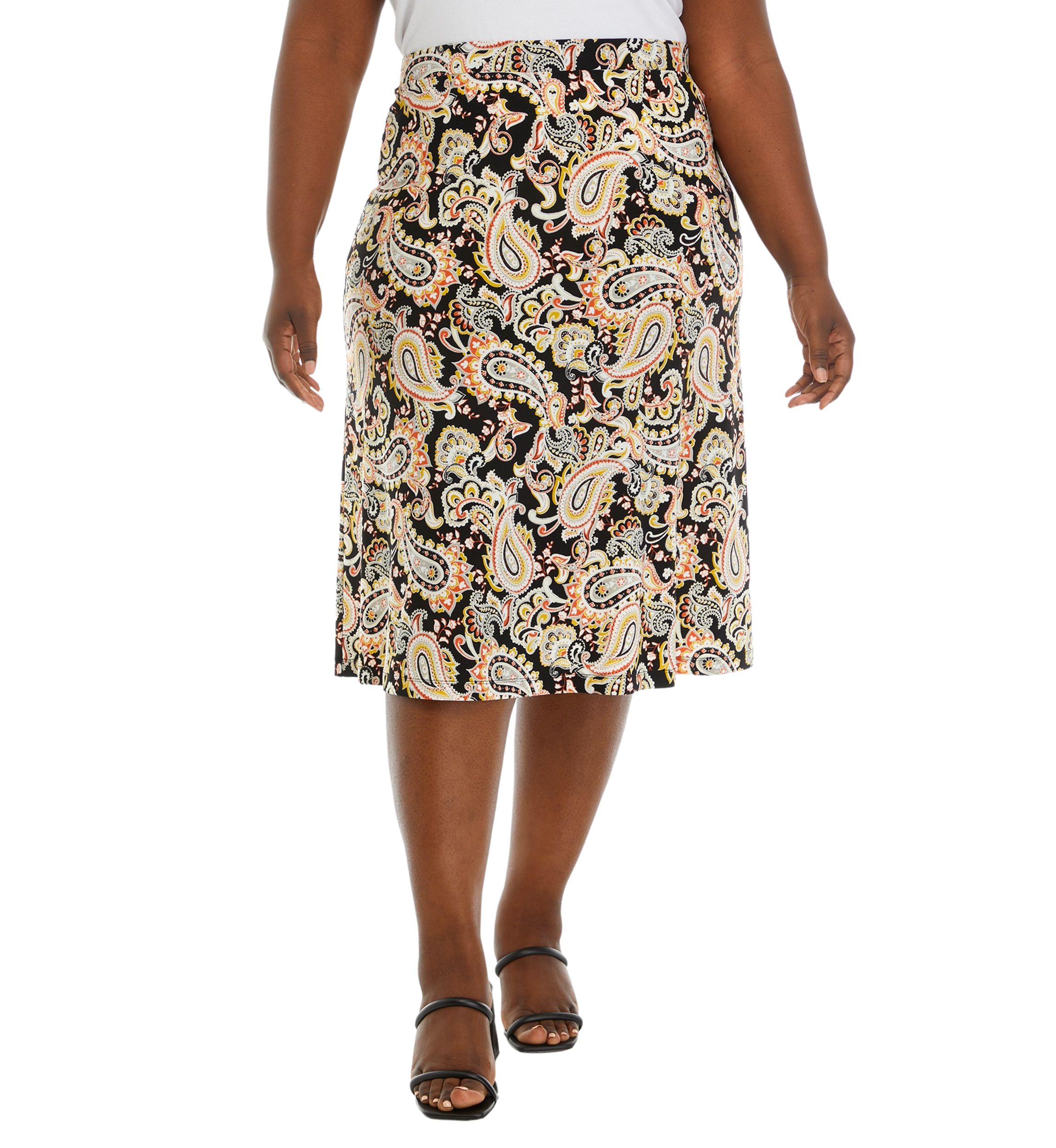 Plus Size Printed Flared Midi Skirt 