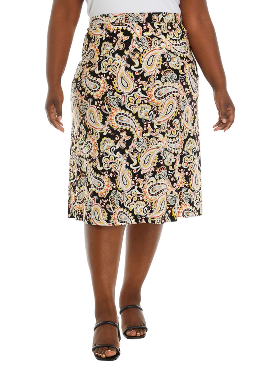 Plus Size Printed Flared Midi Skirt 