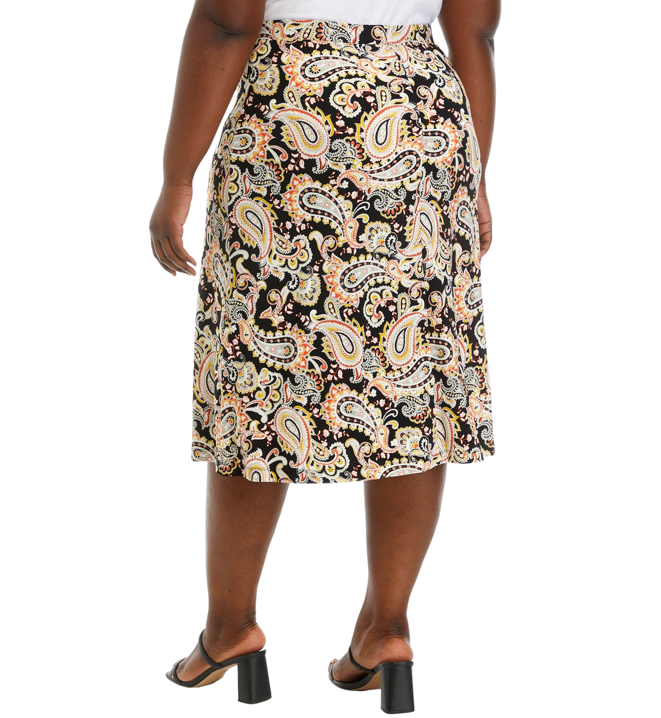 Plus Size Printed Flared Midi Skirt 