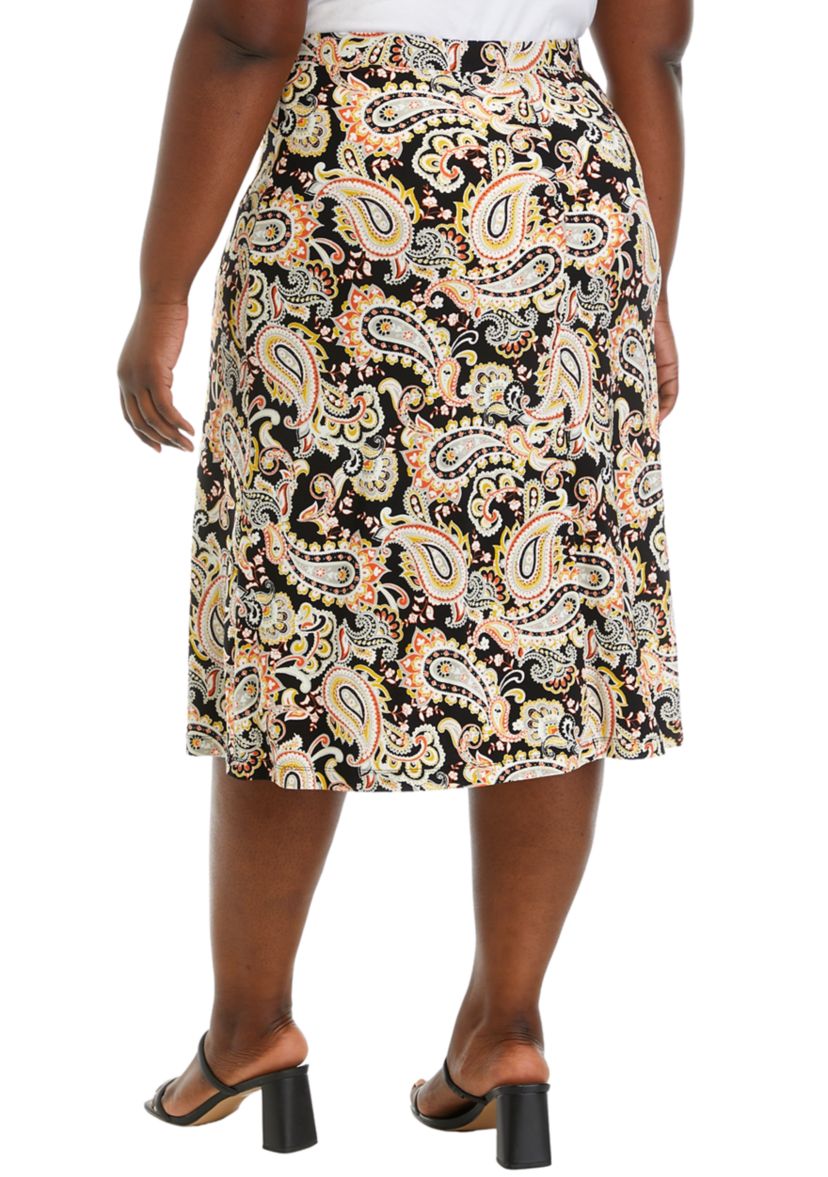 Plus Size Printed Flared Midi Skirt 