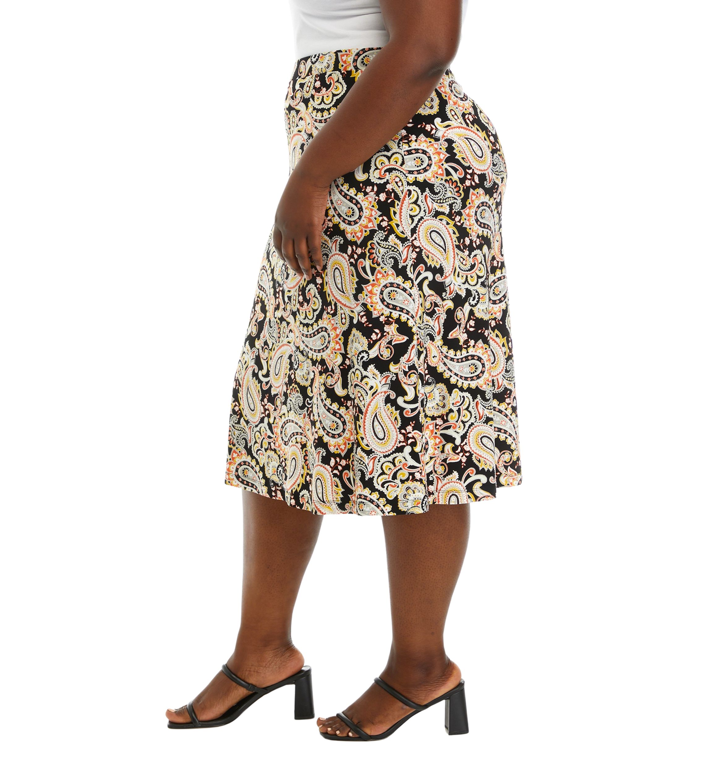 Plus Size Printed Flared Midi Skirt 