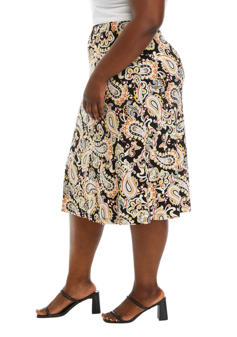 Plus Size Printed Flared Midi Skirt 