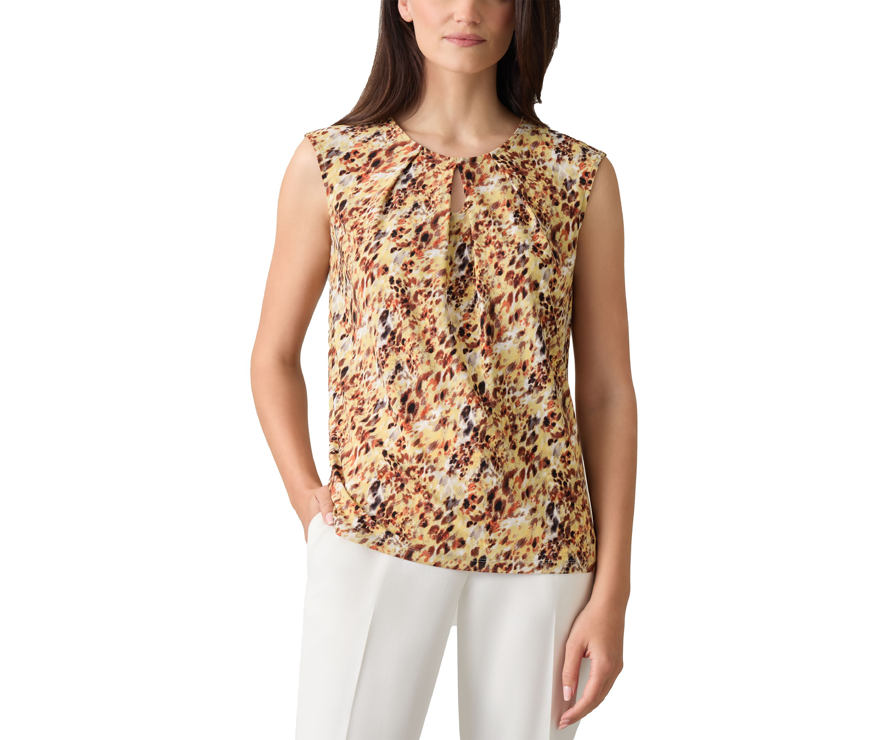 Petite Printed Keyhole Blouse