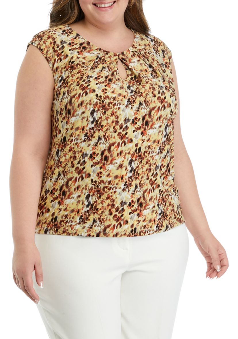 Plus Size Printed Keyhole Cami Blouse