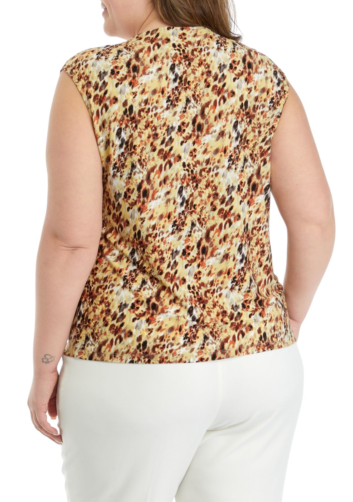 Plus Size Printed Keyhole Cami Blouse