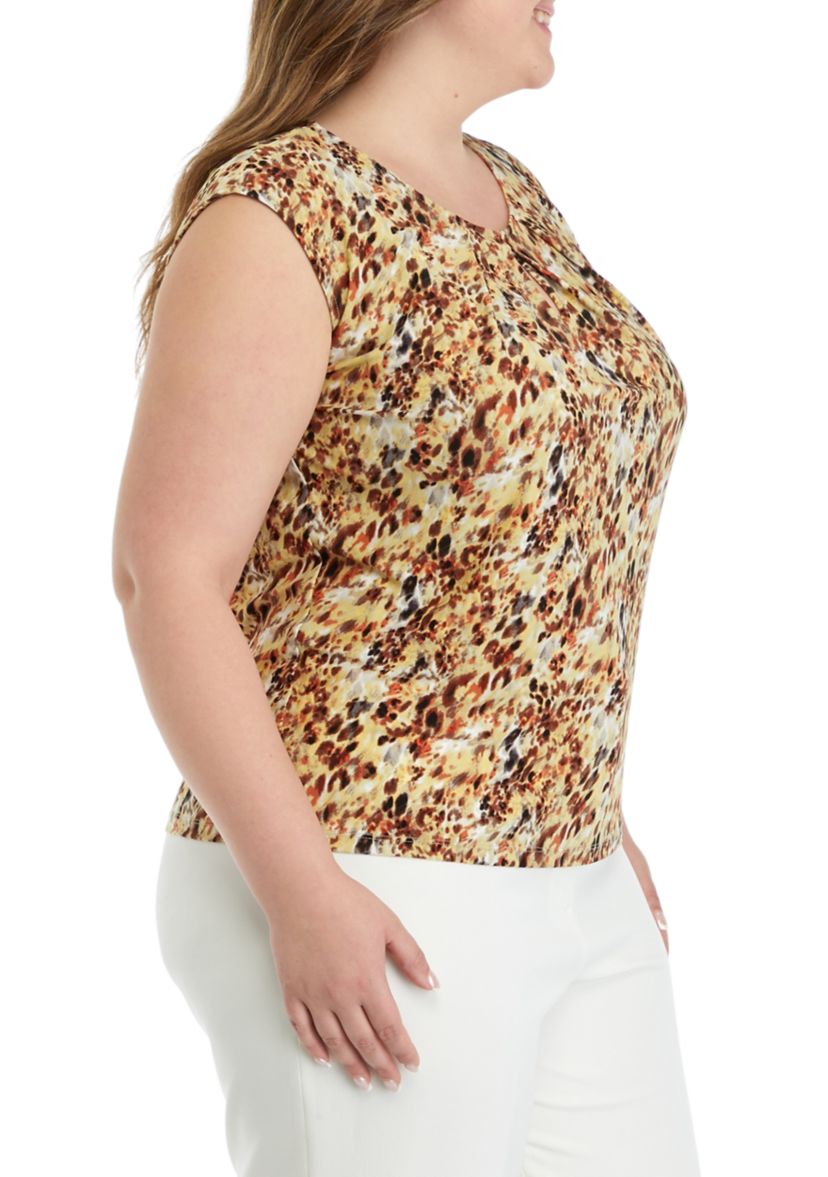 Plus Size Printed Keyhole Cami Blouse