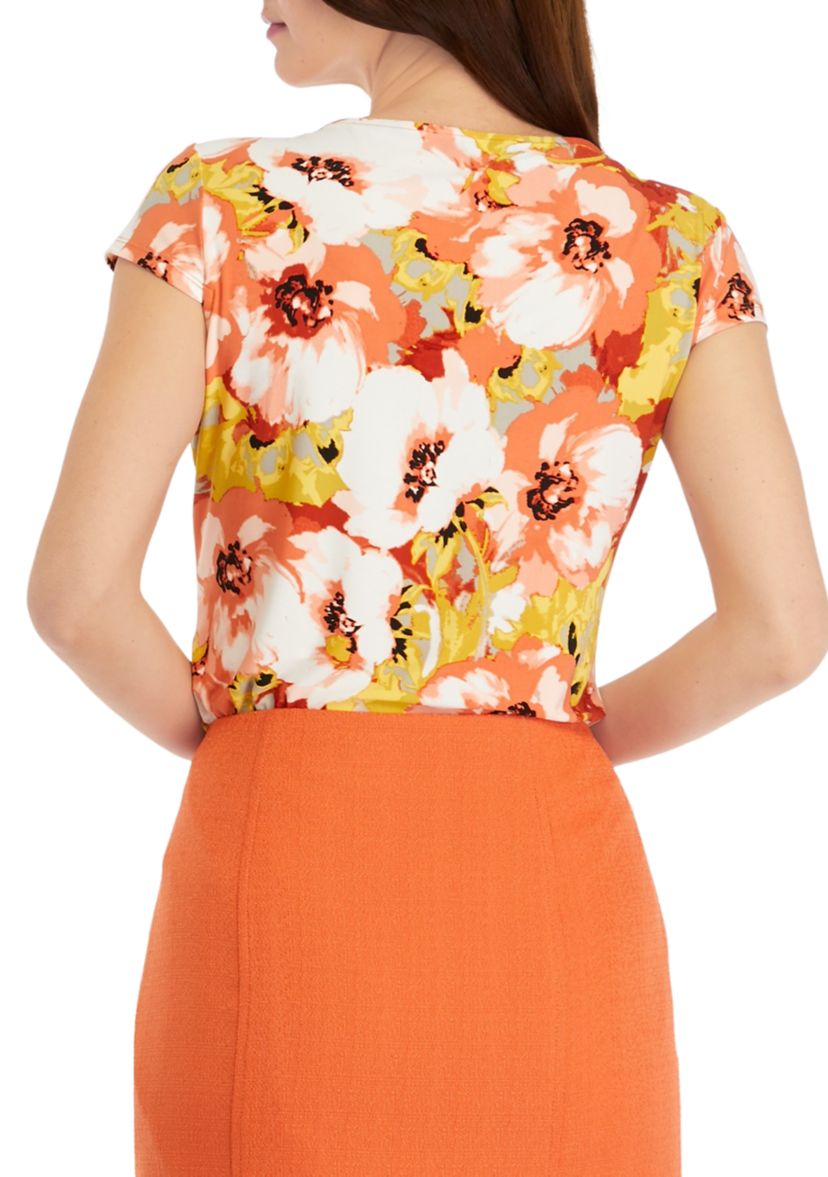 Womens Cap Sleeve Cowl Neck Printed Top