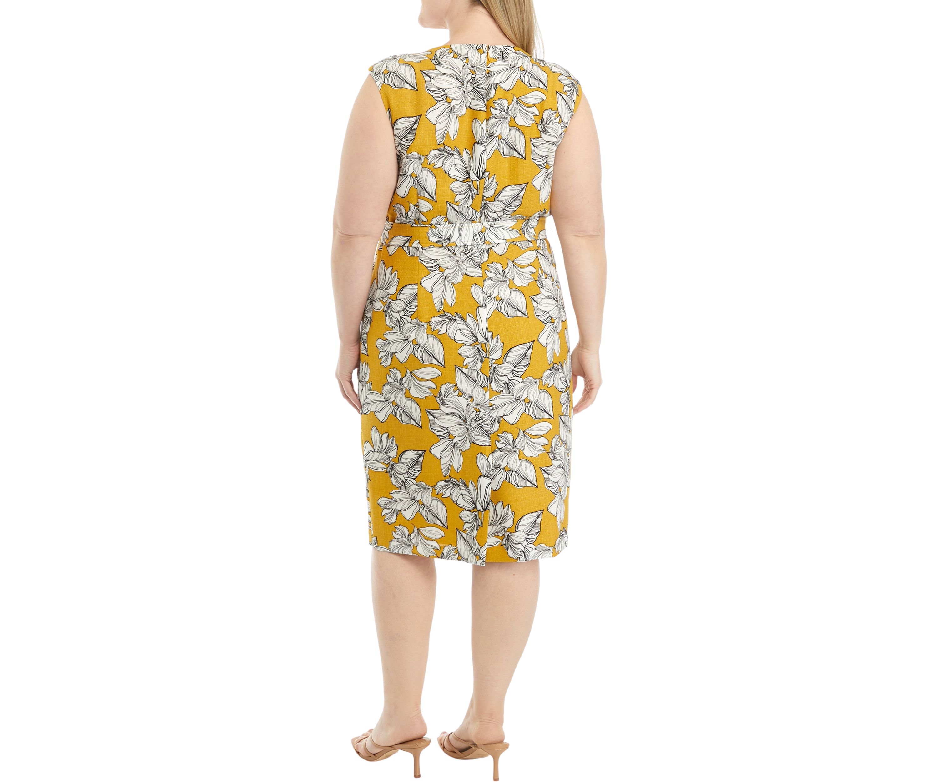 Plus Size Cap Sleeve Zip Pocket Belted Dress
