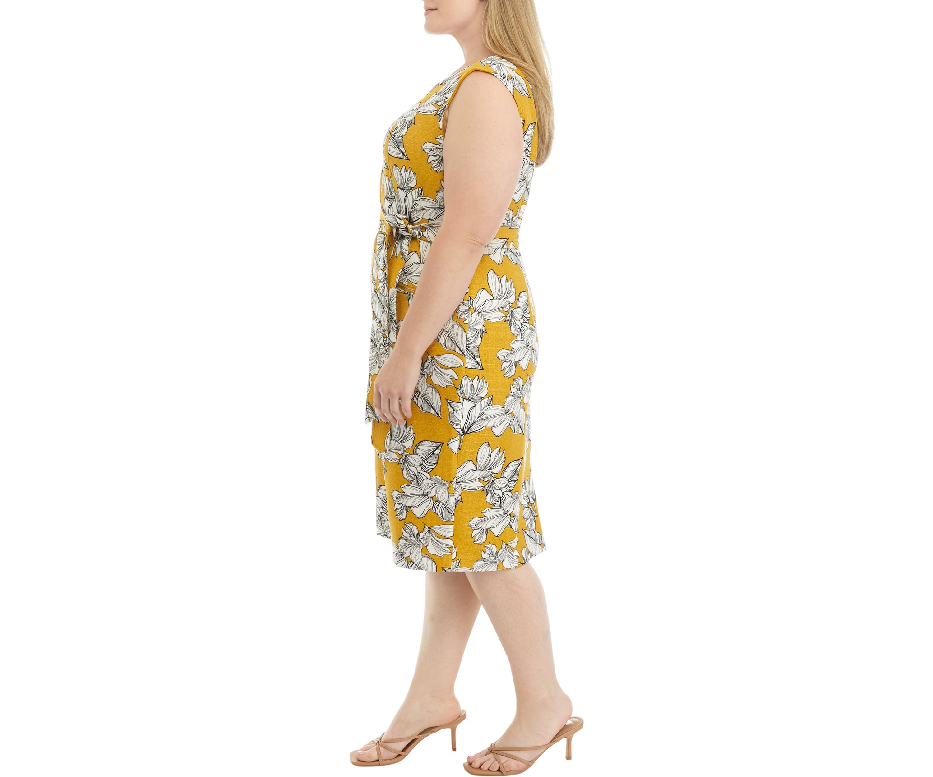 Plus Size Cap Sleeve Zip Pocket Belted Dress