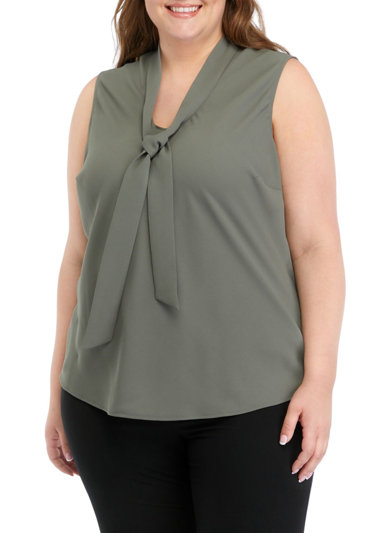 Plus Size Tie Neck Blouse