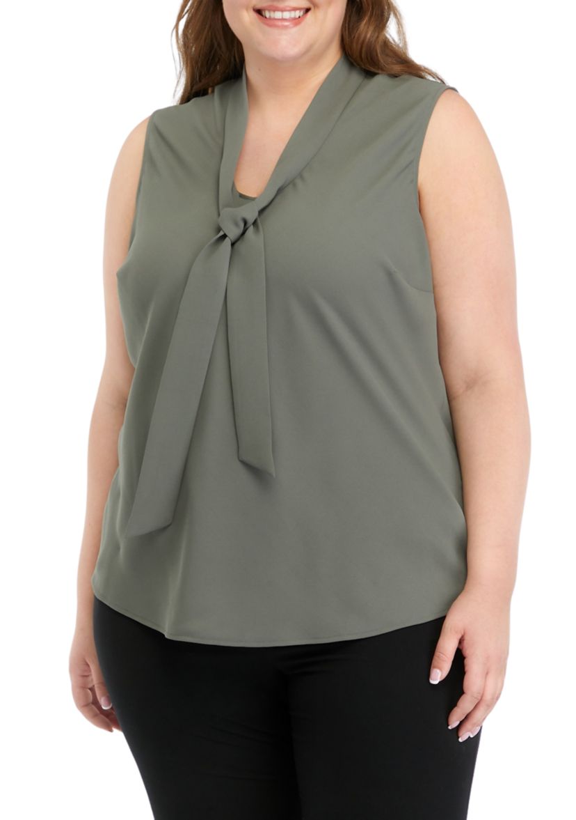 Plus Size Tie Neck Blouse