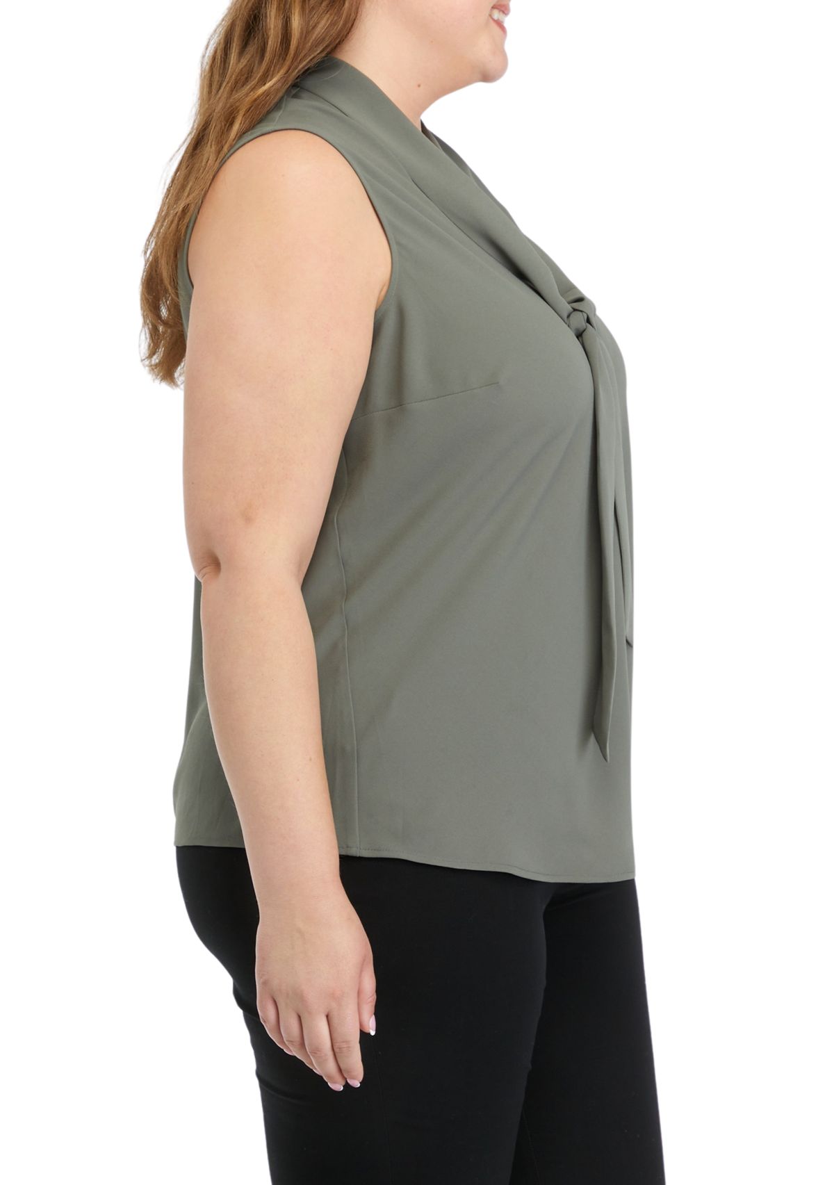 Plus Size Tie Neck Blouse