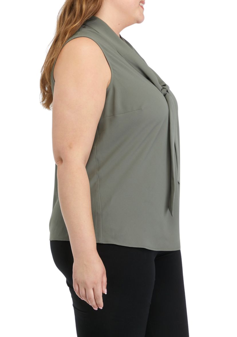 Plus Size Tie Neck Blouse