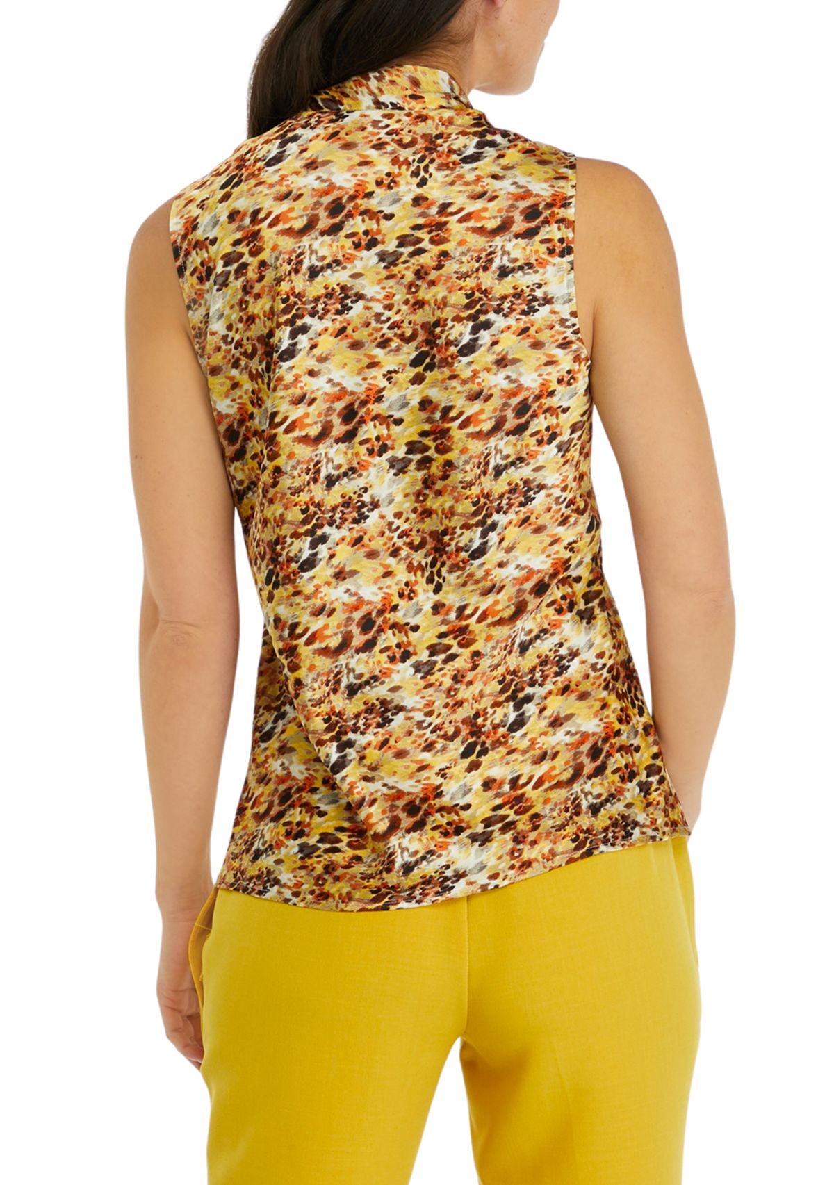 Womens Sleeveless Printed Tie Front Blouse