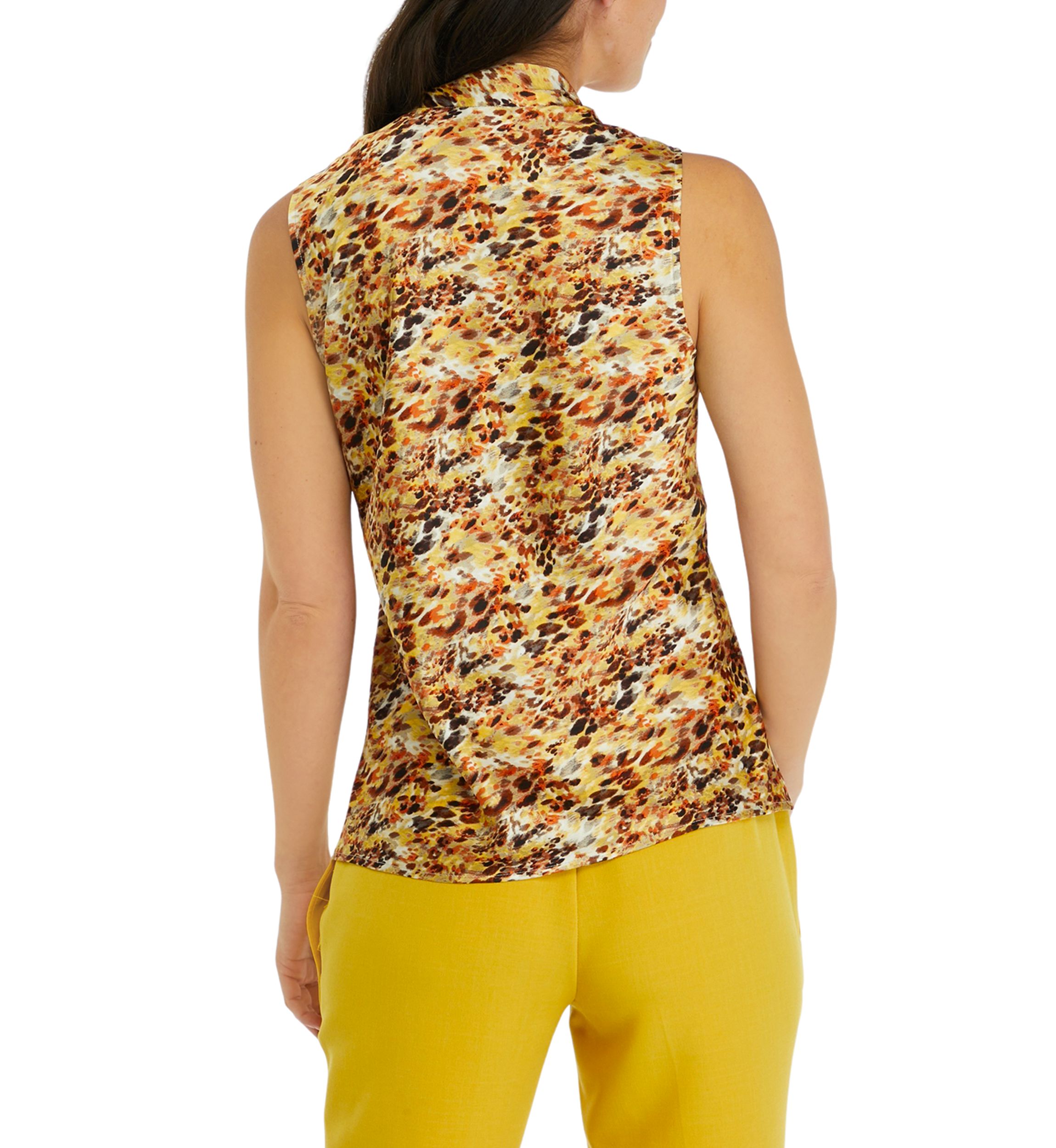 Womens Sleeveless Printed Tie Front Blouse