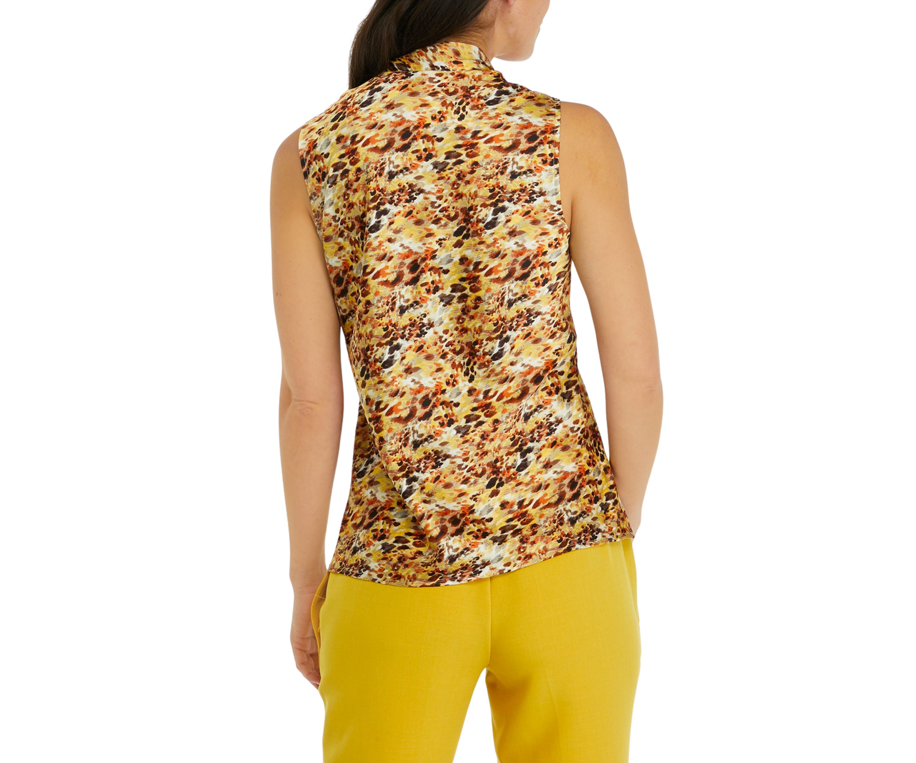 Womens Sleeveless Printed Tie Front Blouse