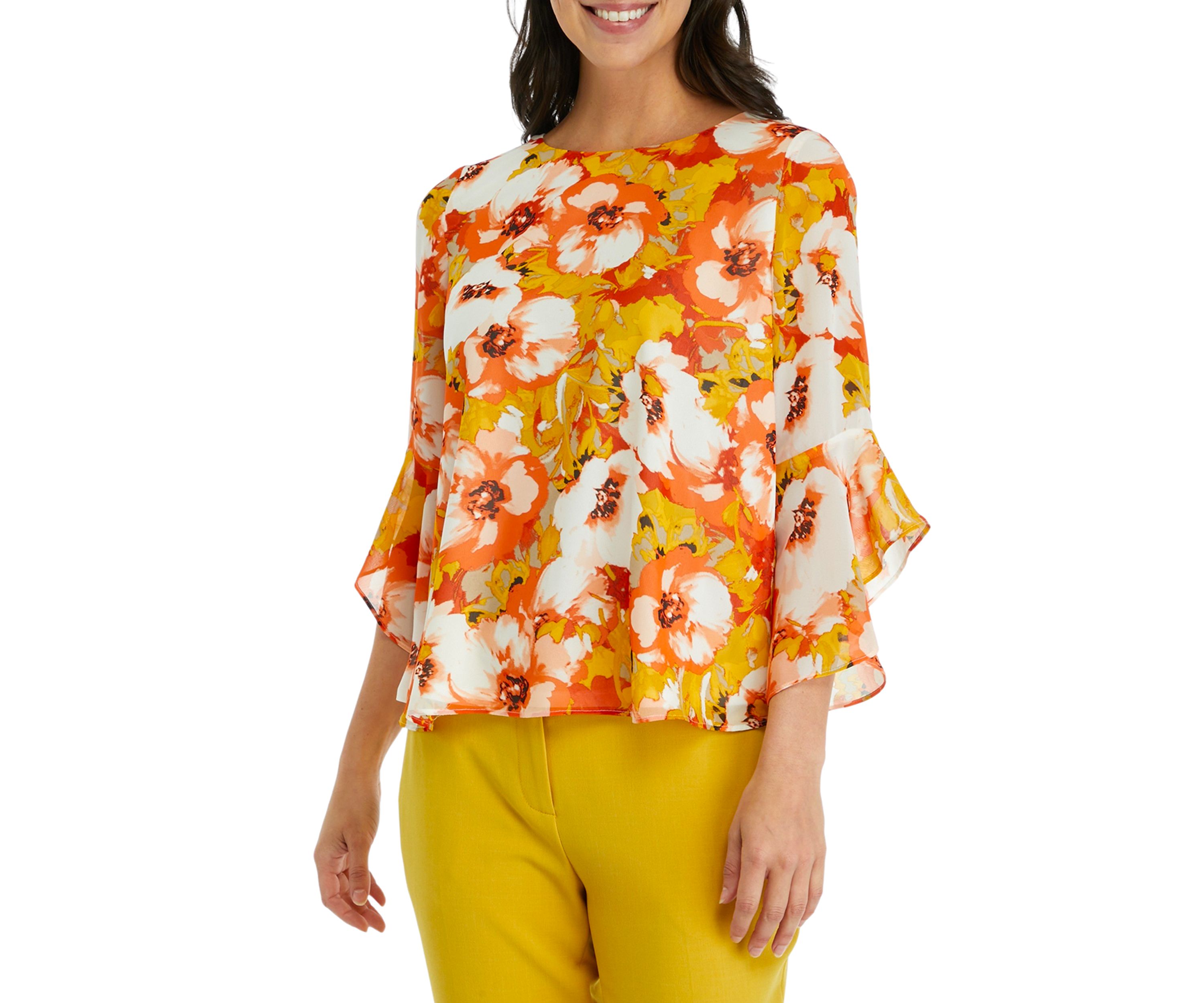 FLORAL PRINT BLOUSE FEATURING RUFFLED NECKLINE main image 1