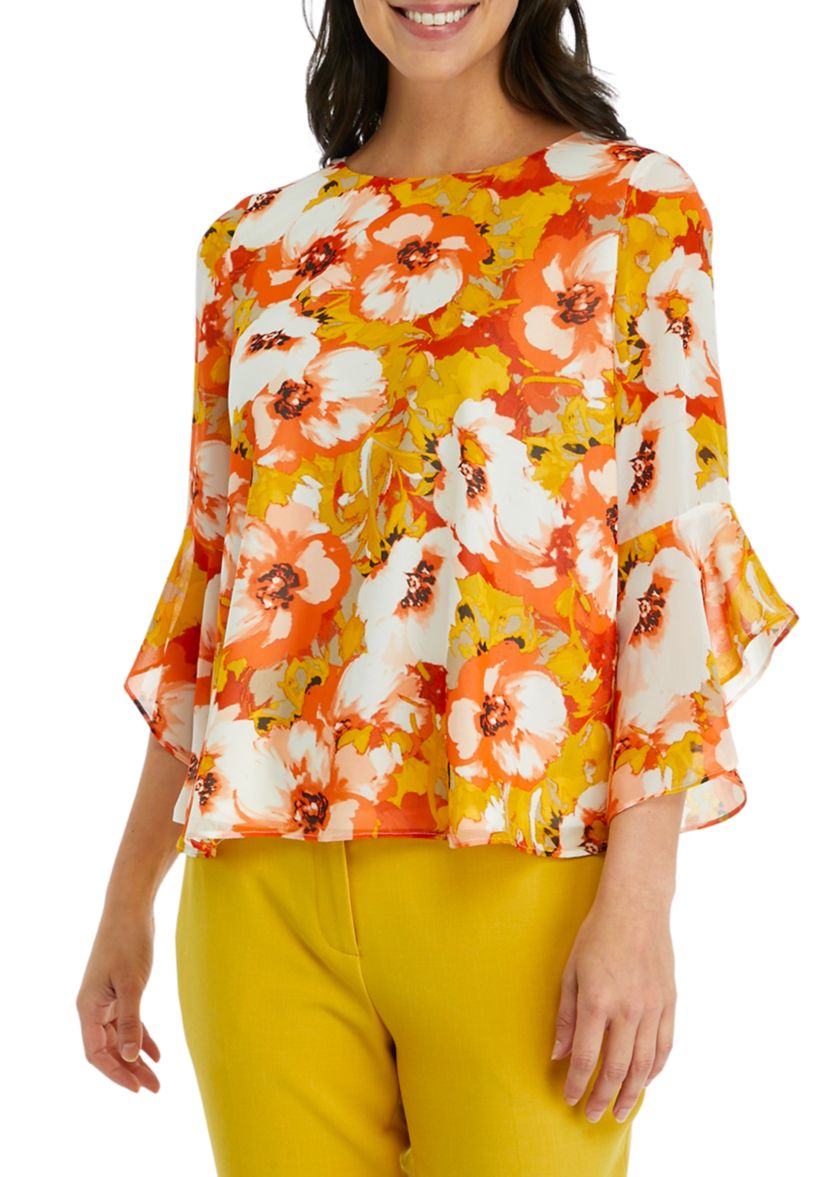 Womens Ruffle Floral Printed Blouse