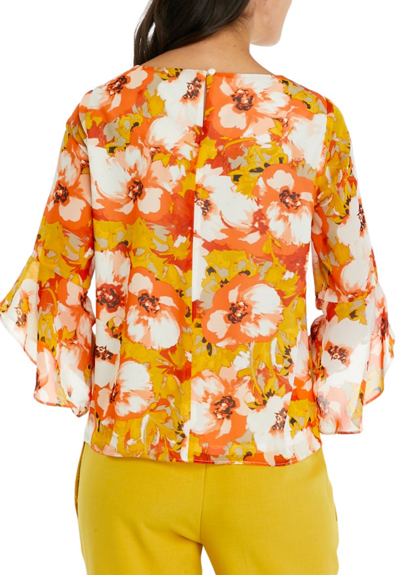 Womens Ruffle Floral Printed Blouse