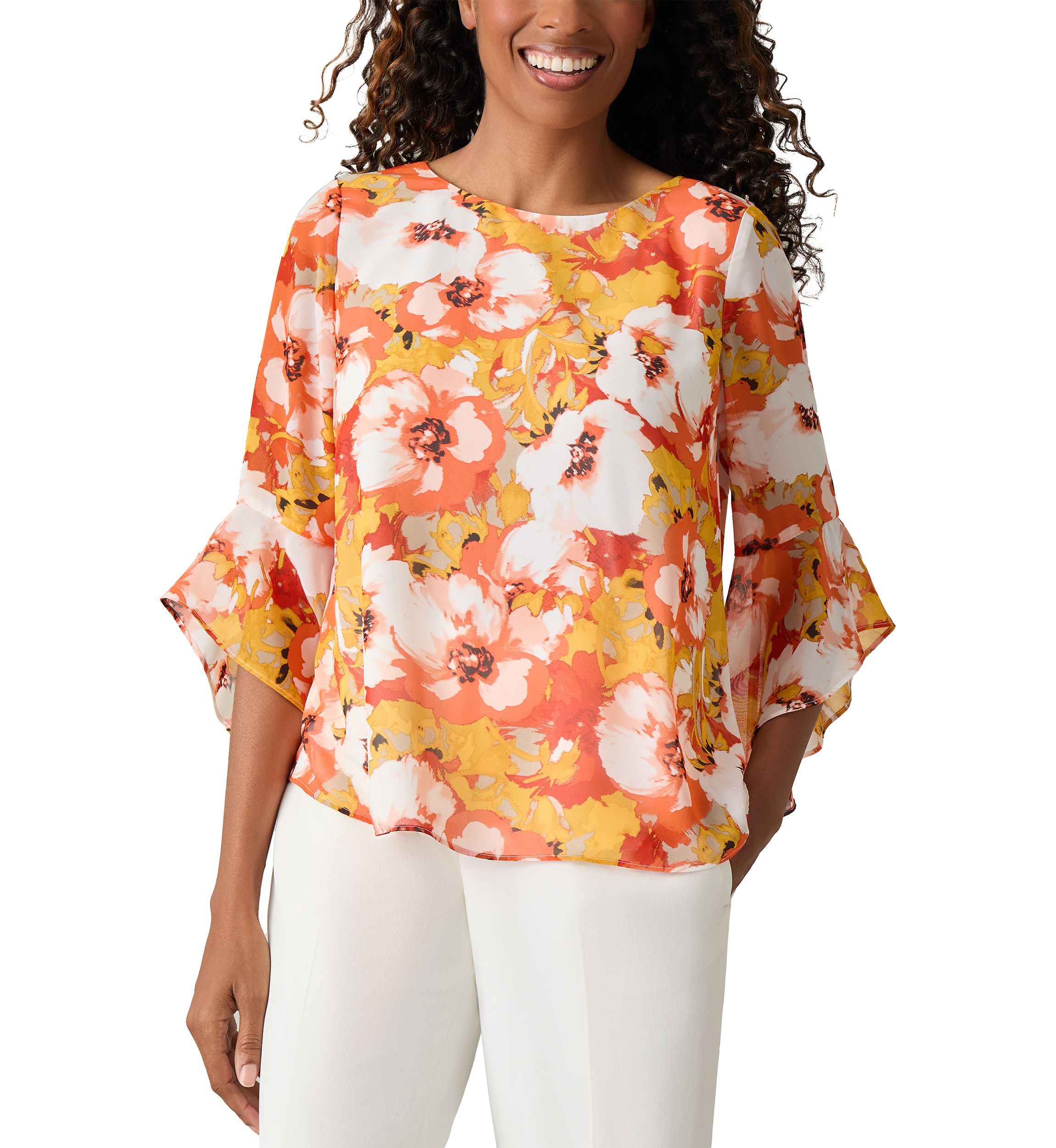 Petite Printed Bell Sleeve Blouse
