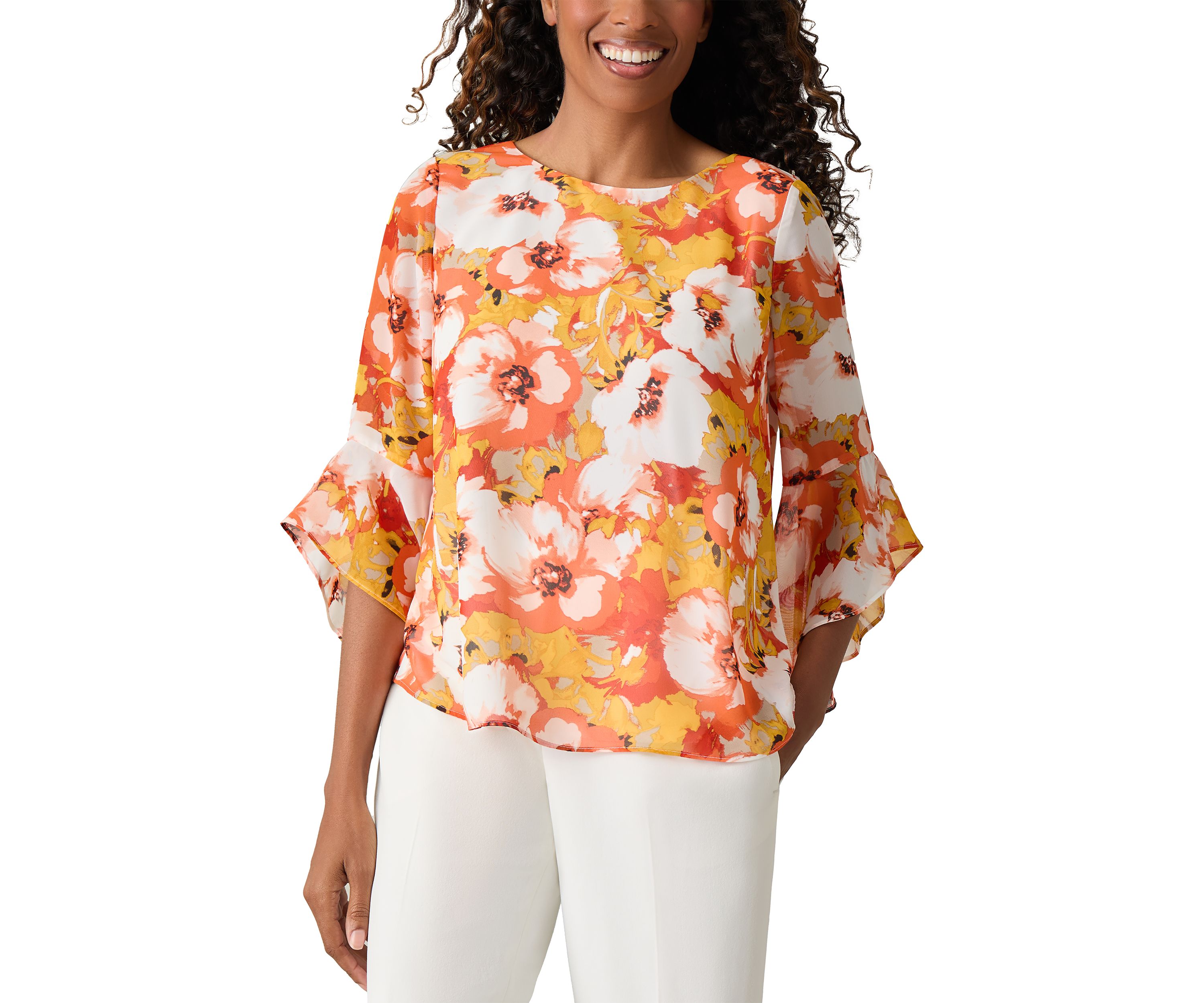 Petite Printed Bell Sleeve Blouse