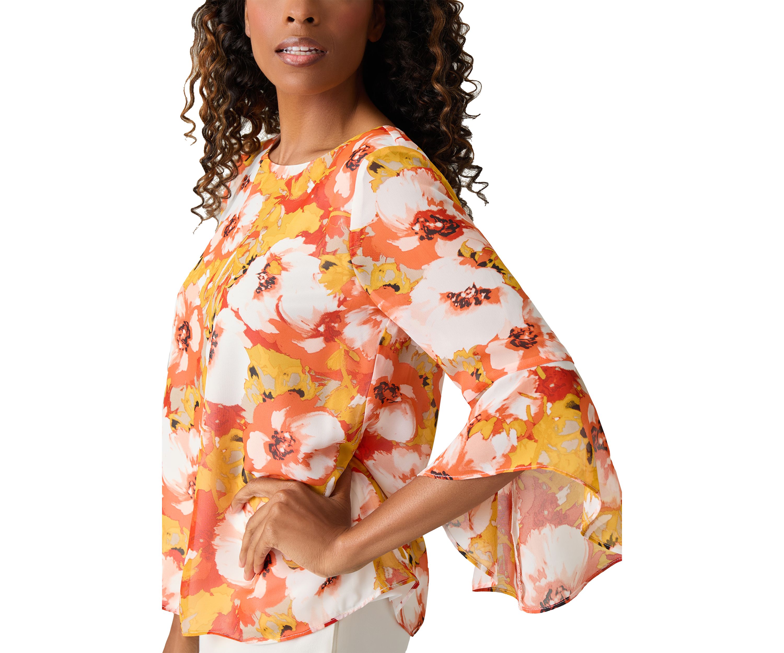 Petite Printed Bell Sleeve Blouse