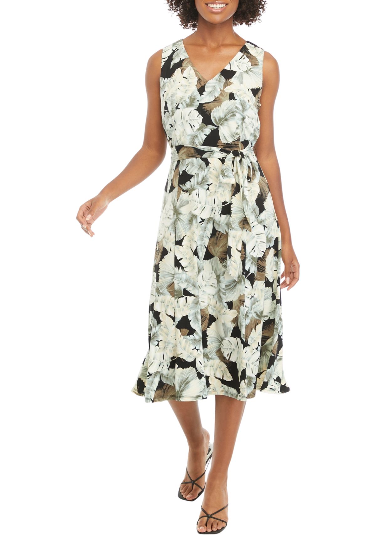 Womens Sleeveless Leaf Print Dress