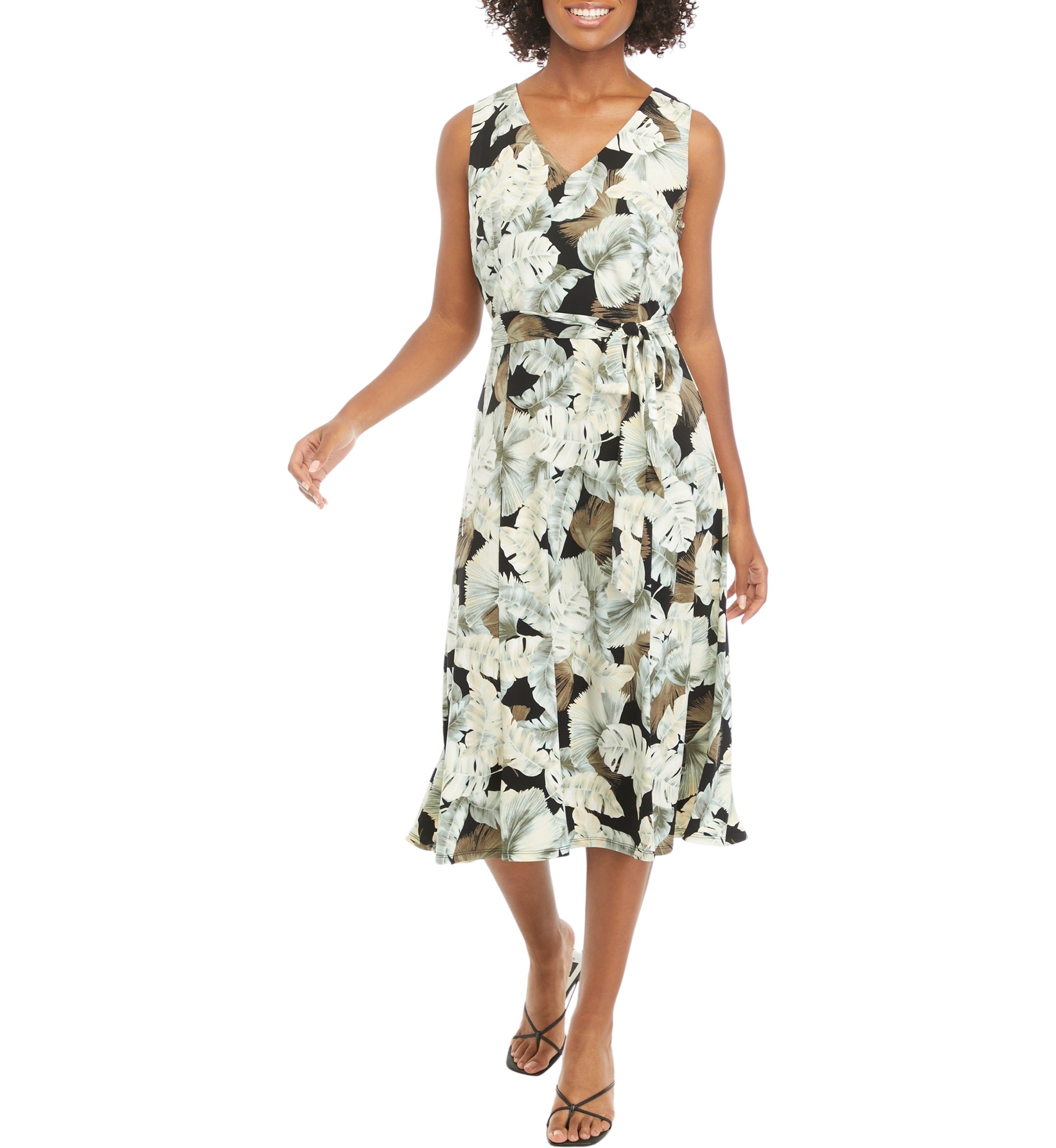 Womens Sleeveless Leaf Print Dress