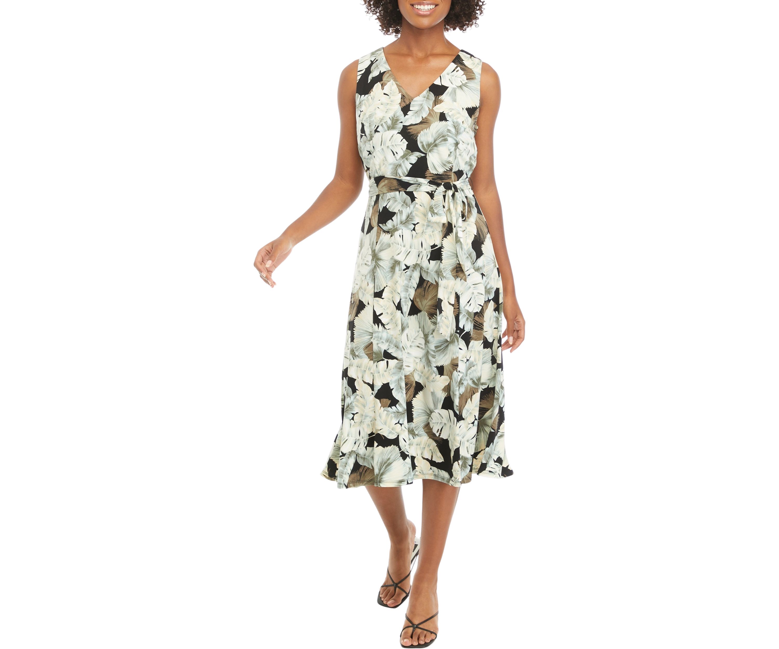 Womens Sleeveless Leaf Print Dress