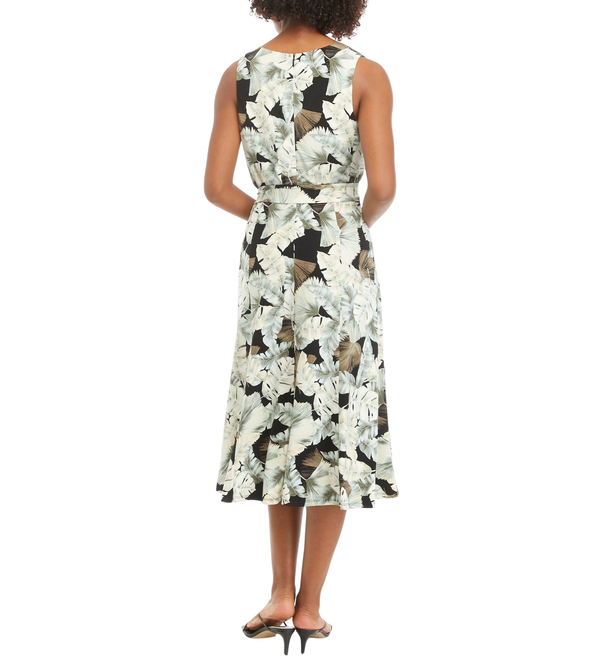 Womens Sleeveless Leaf Print Dress