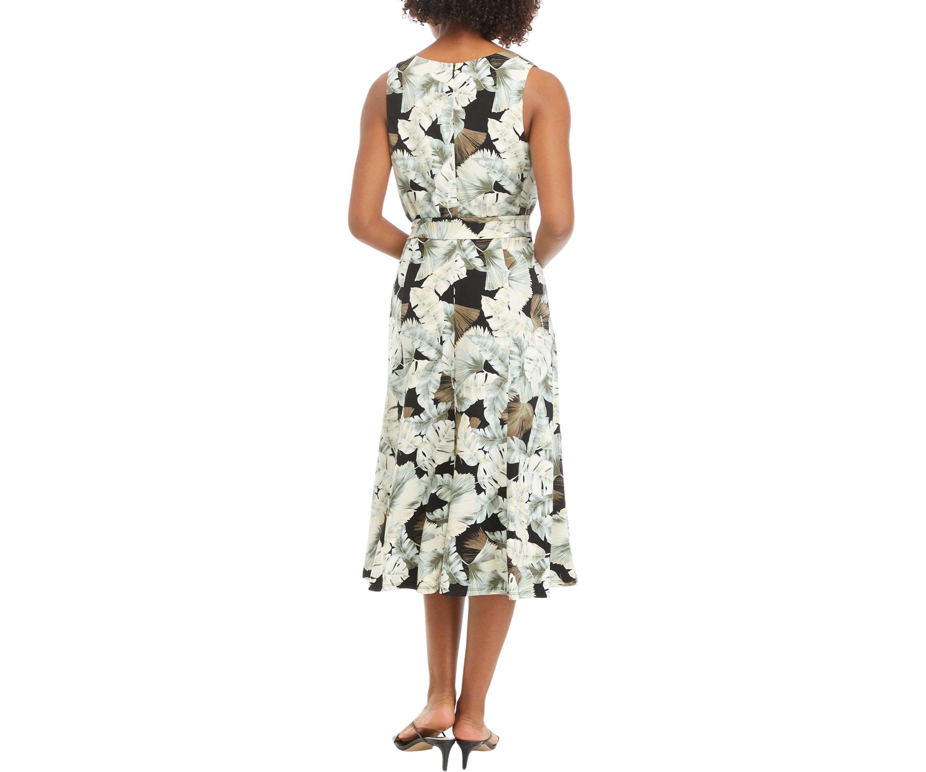 Womens Sleeveless Leaf Print Dress