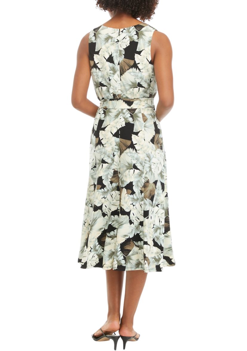 Womens Sleeveless Leaf Print Dress