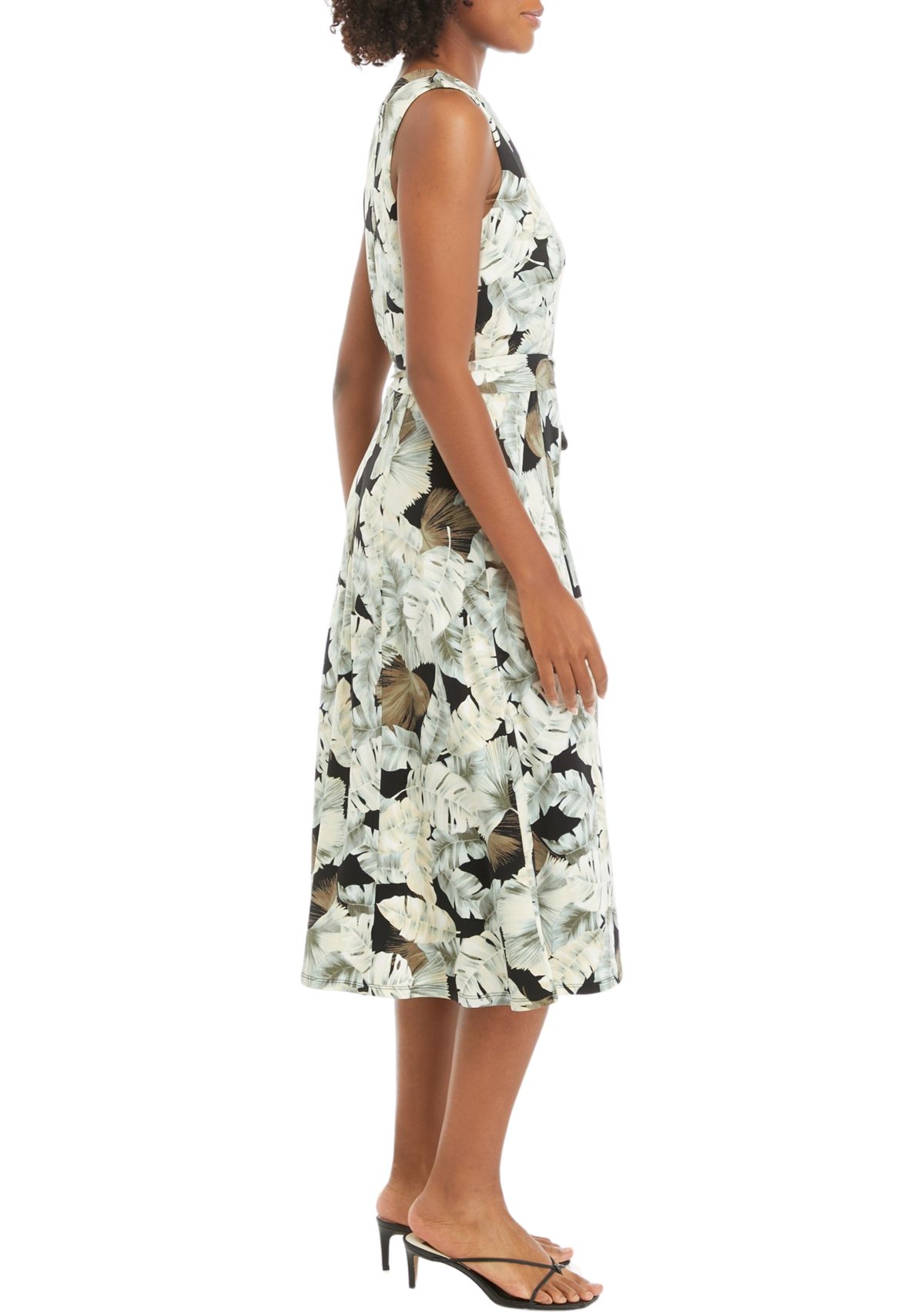 Womens Sleeveless Leaf Print Dress