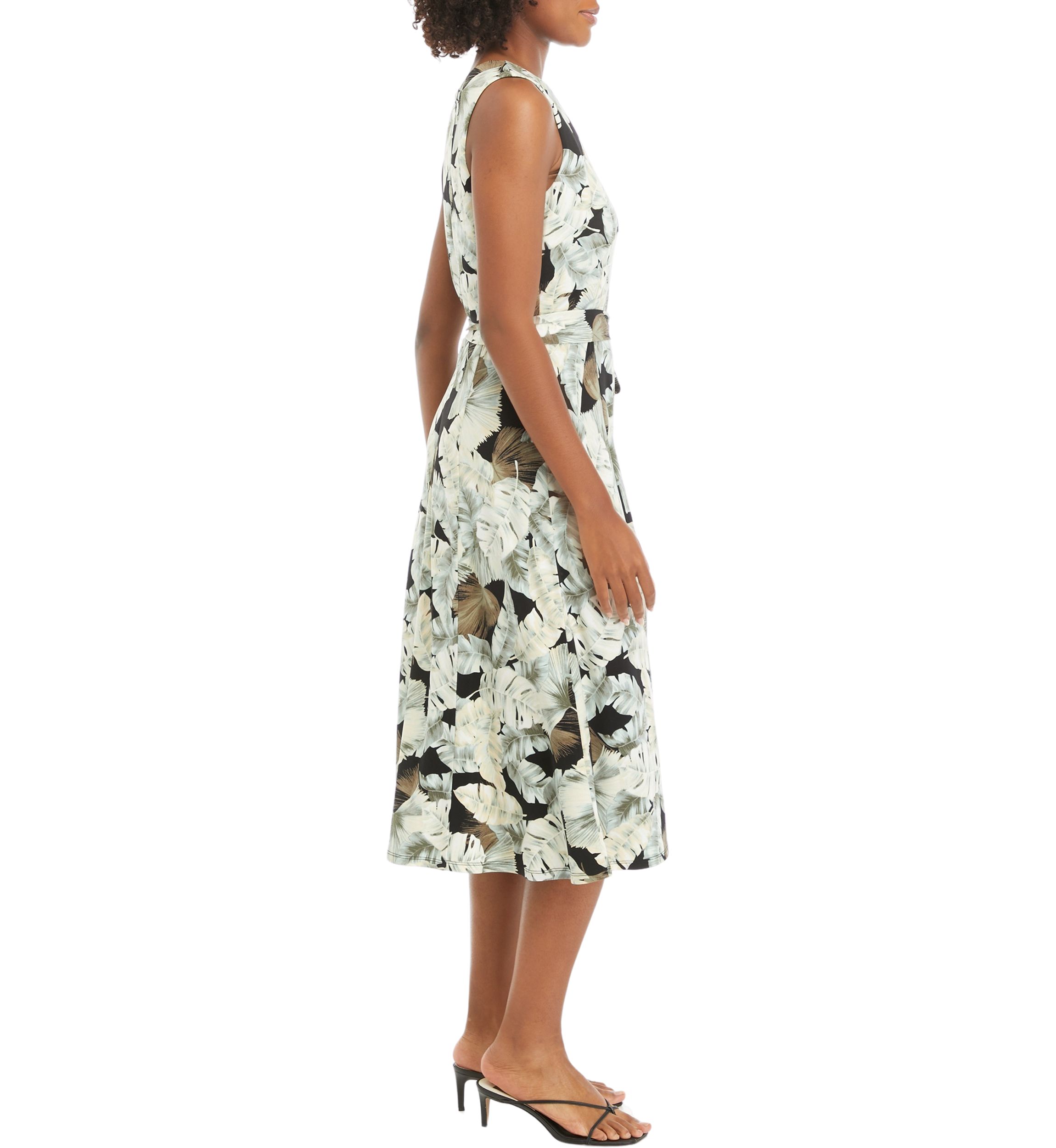 Womens Sleeveless Leaf Print Dress
