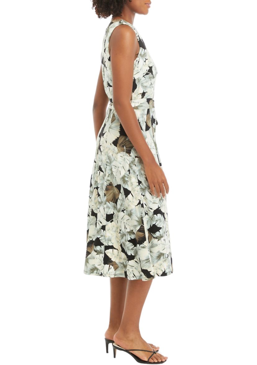 Womens Sleeveless Leaf Print Dress