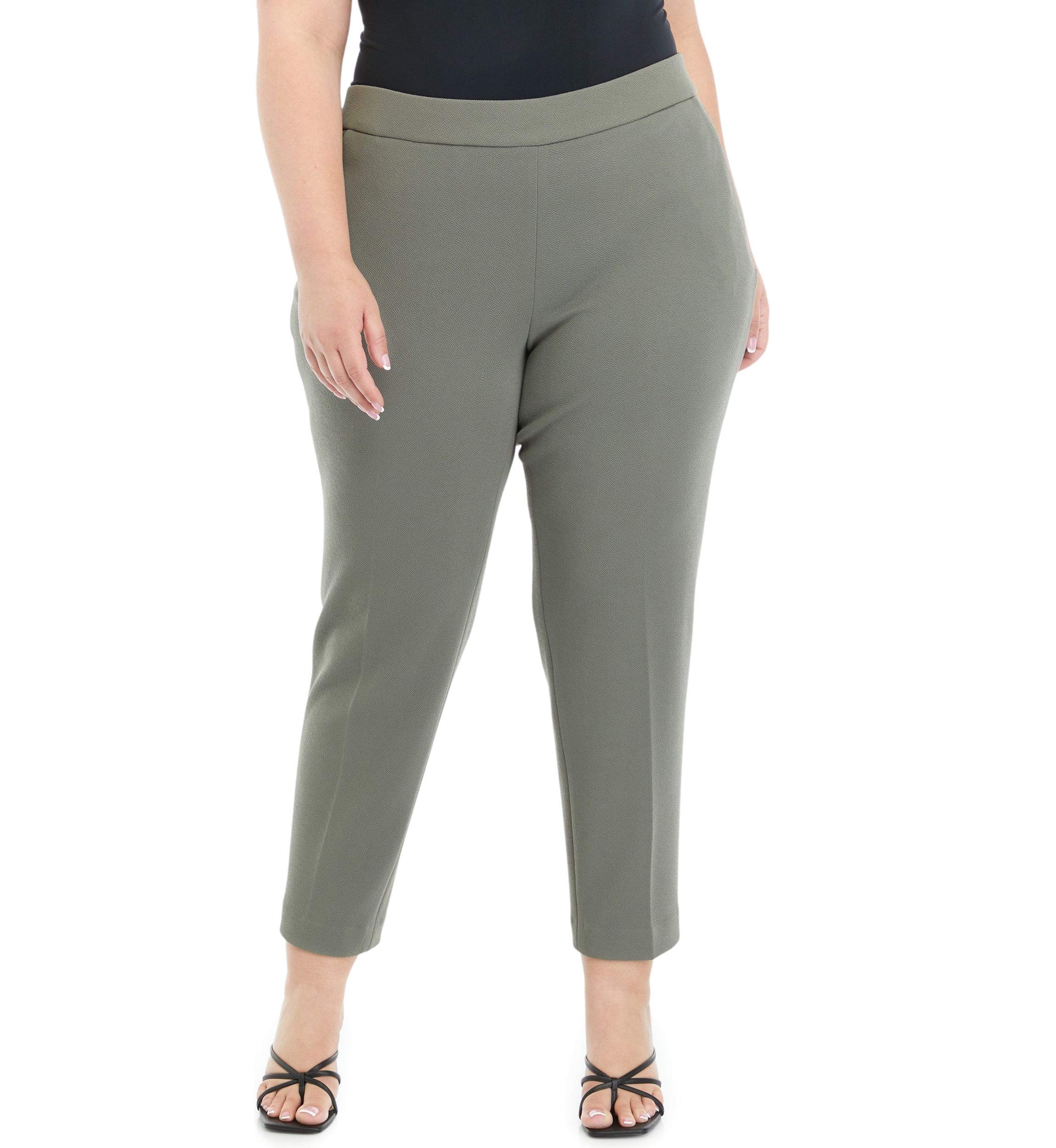 Plus Size Crosshatch Pull On Ankle Pants